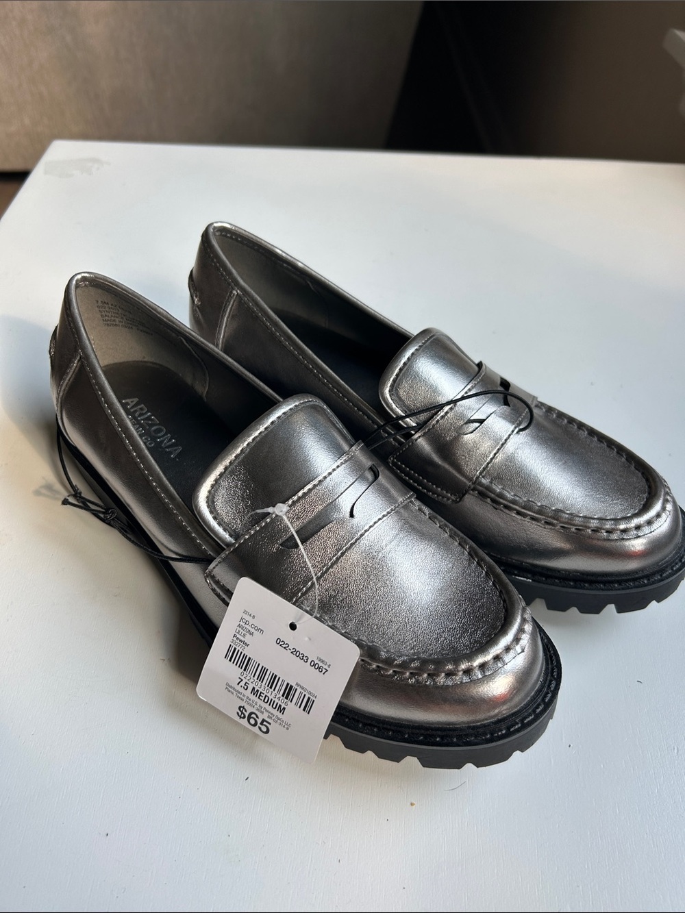 Arizona Jean Company Metallic Silver Penny Loafers